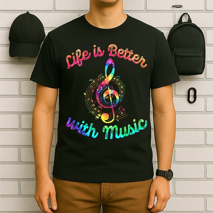 Life Is Better With Music Notes Symbol Tie Dye Musician T-Shirt