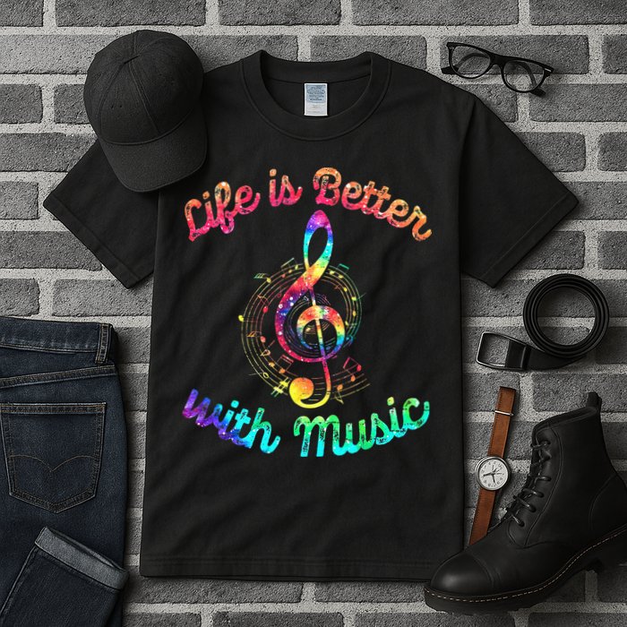Life Is Better With Music Notes Symbol Tie Dye Musician Tall T-Shirt