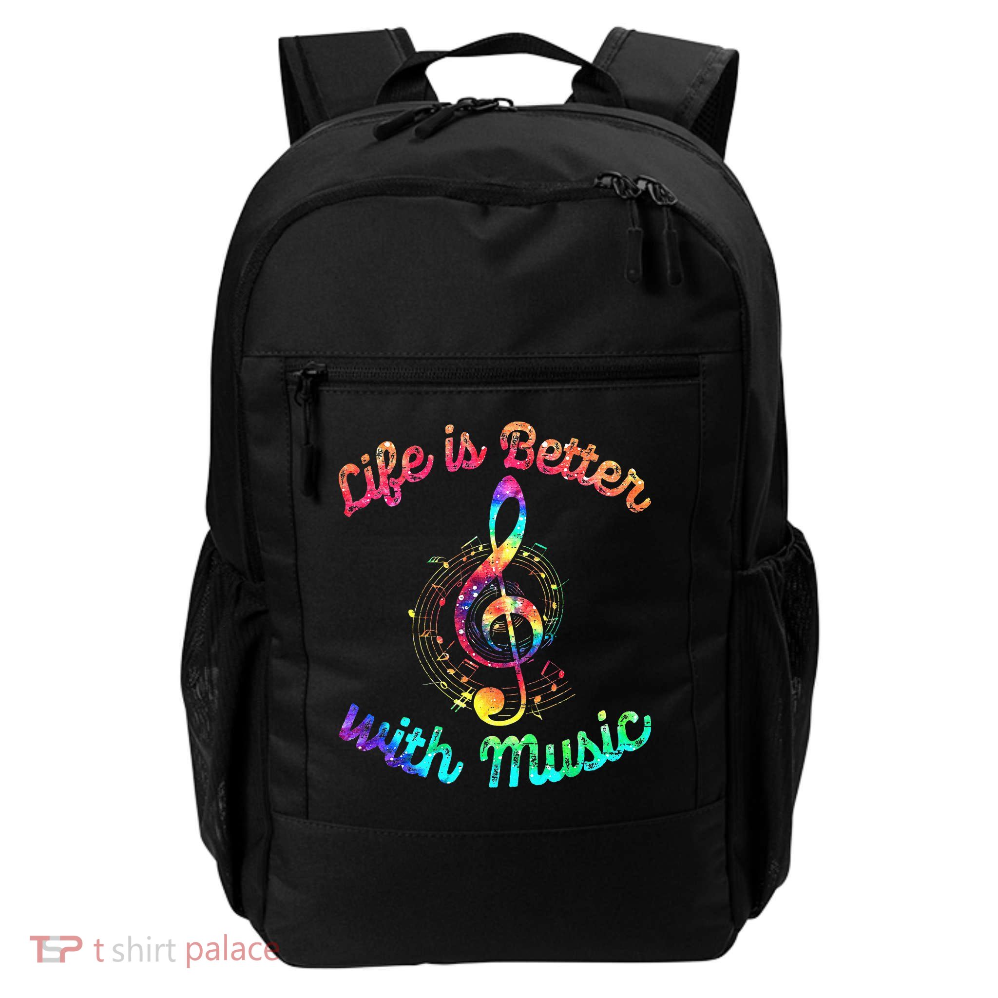 Life Is Better With Music Notes Symbol Tie Dye Musician Backpack