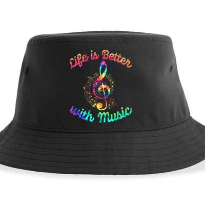 Life Is Better With Music Notes Symbol Tie Dye Musician Sustainable Bucket Hat
