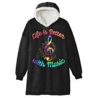 Life Is Better With Music Notes Symbol Tie Dye Musician Hooded Wearable Blanket