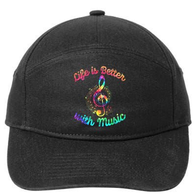 Life Is Better With Music Notes Symbol Tie Dye Musician 7-Panel Snapback Hat