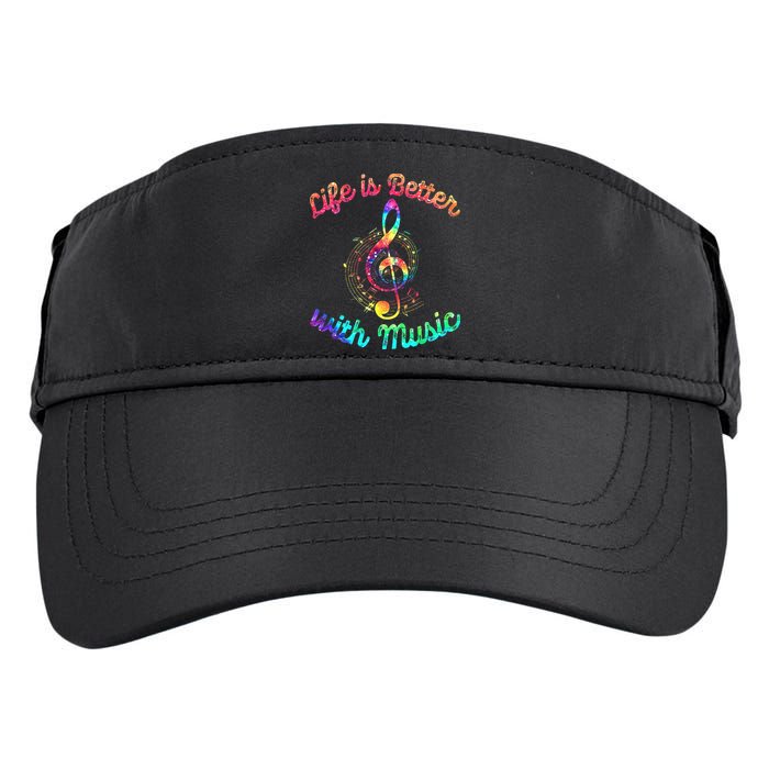 Life Is Better With Music Notes Symbol Tie Dye Musician Adult Drive Performance Visor