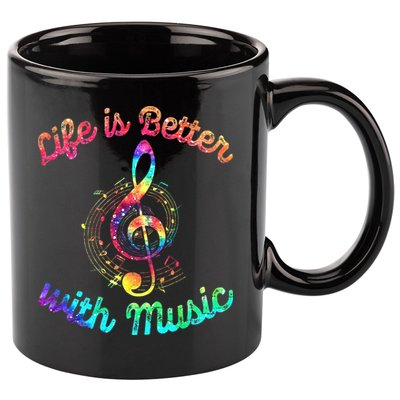 Life Is Better With Music Notes Symbol Tie Dye Musician 11oz C Handle Ceramic Mug