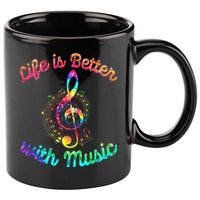 Life Is Better With Music Notes Symbol Tie Dye Musician 11oz C Handle Ceramic Mug