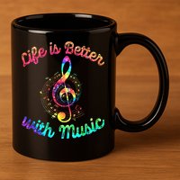 Life Is Better With Music Notes Symbol Tie Dye Musician 11oz C Handle Ceramic Mug