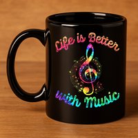 Life Is Better With Music Notes Symbol Tie Dye Musician 11oz C Handle Ceramic Mug