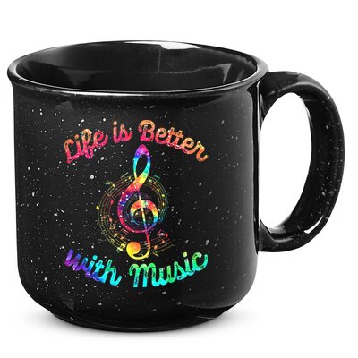 Life Is Better With Music Notes Symbol Tie Dye Musician 15oz Campfire Ceramic Mug