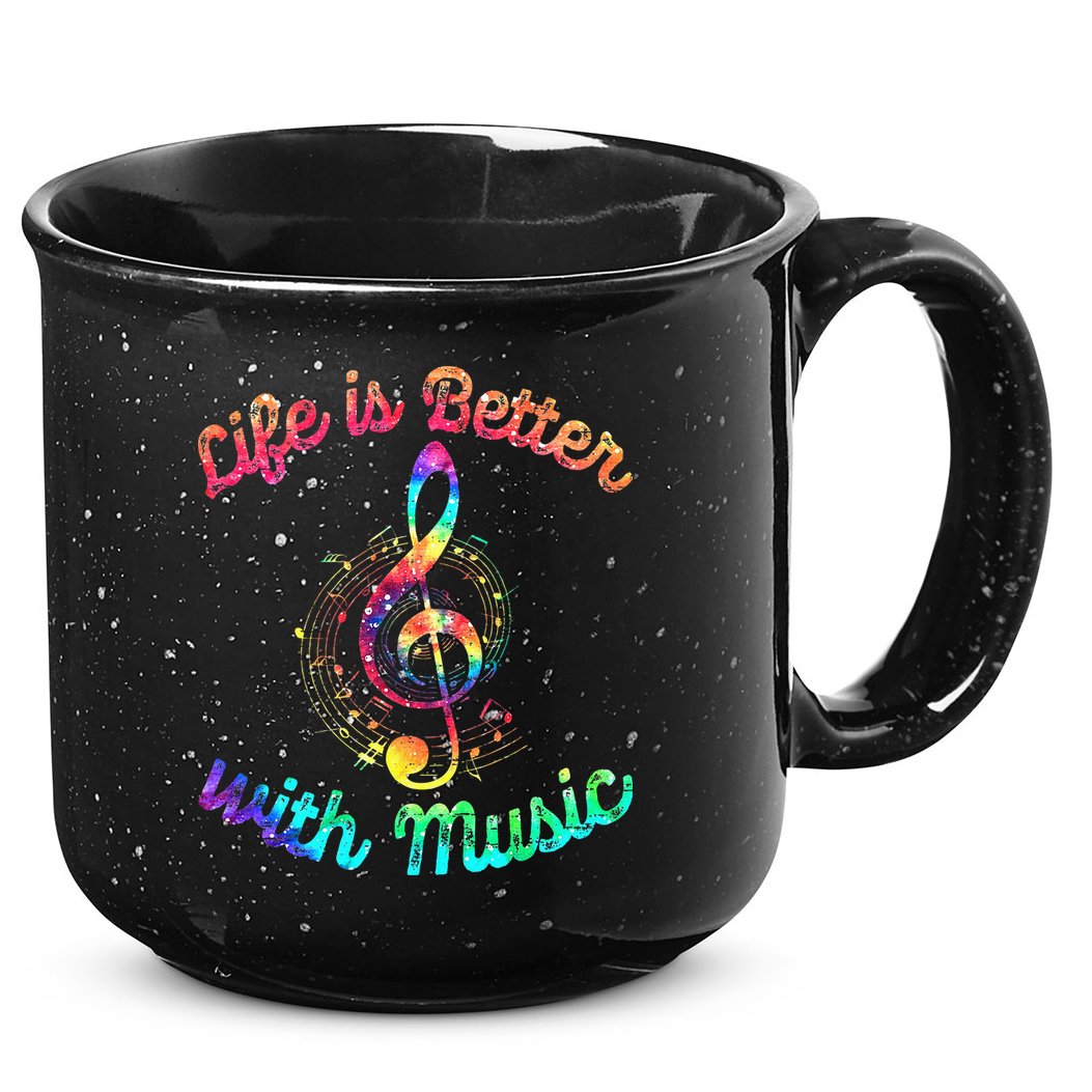 Life Is Better With Music Notes Symbol Tie Dye Musician 15oz Campfire Ceramic Mug