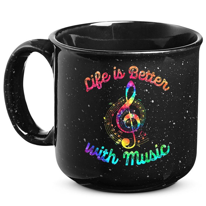 Life Is Better With Music Notes Symbol Tie Dye Musician 15oz Campfire Ceramic Mug