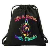 Life Is Better With Music Notes Symbol Tie Dye Musician Drawstring Bag