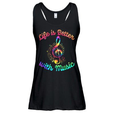 Life Is Better With Music Notes Symbol Tie Dye Musician Ladies Essential Flowy Tank