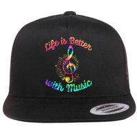 Life Is Better With Music Notes Symbol Tie Dye Musician Flatbill Hat