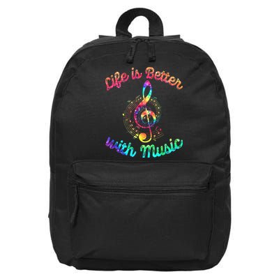 Life Is Better With Music Notes Symbol Tie Dye Musician 16 in Basic Backpack