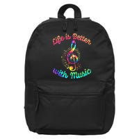 Life Is Better With Music Notes Symbol Tie Dye Musician 16 in Basic Backpack