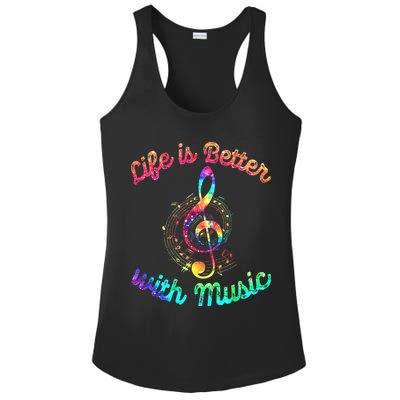 Life Is Better With Music Notes Symbol Tie Dye Musician Ladies PosiCharge Competitor Racerback Tank