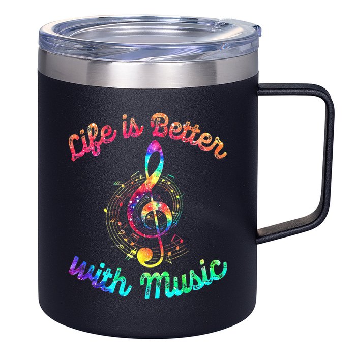 Life Is Better With Music Notes Symbol Tie Dye Musician 12oz Stainless Steel Coffee Mug