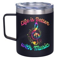 Life Is Better With Music Notes Symbol Tie Dye Musician 12oz Stainless Steel Coffee Mug