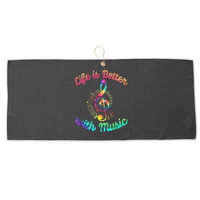 Life Is Better With Music Notes Symbol Tie Dye Musician Large Microfiber Waffle Golf Towel