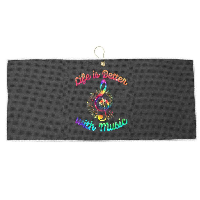 Life Is Better With Music Notes Symbol Tie Dye Musician Large Microfiber Waffle Golf Towel