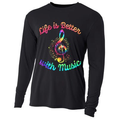 Life Is Better With Music Notes Symbol Tie Dye Musician Cooling Performance Long Sleeve Crew