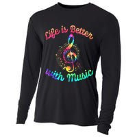 Life Is Better With Music Notes Symbol Tie Dye Musician Cooling Performance Long Sleeve Crew