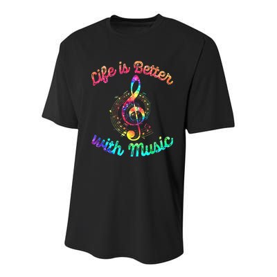 Life Is Better With Music Notes Symbol Tie Dye Musician Youth Performance Sprint T-Shirt
