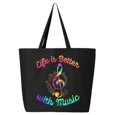Life Is Better With Music Notes Symbol Tie Dye Musician 25L Jumbo Tote