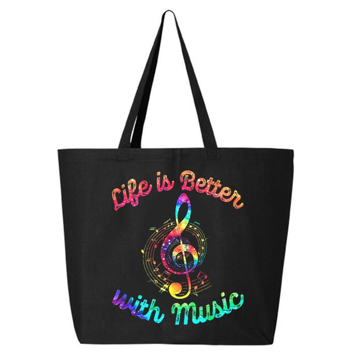 Life Is Better With Music Notes Symbol Tie Dye Musician 25L Jumbo Tote