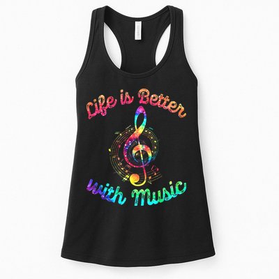 Life Is Better With Music Notes Symbol Tie Dye Musician Womens Tank Top