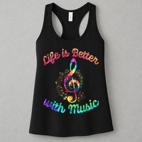 Life Is Better With Music Notes Symbol Tie Dye Musician Womens Tank Top