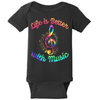 Life Is Better With Music Notes Symbol Tie Dye Musician Baby Bodysuit