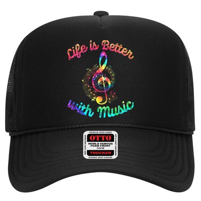 Life Is Better With Music Notes Symbol Tie Dye Musician Trucker Hat