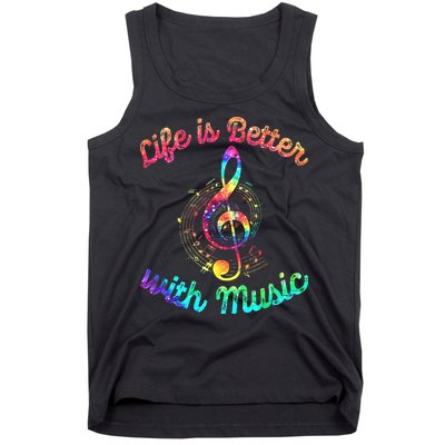 Life Is Better With Music Notes Symbol Tie Dye Musician Tank Top