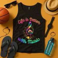 Life Is Better With Music Notes Symbol Tie Dye Musician Tank Top