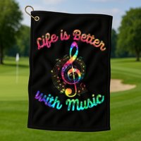 Life Is Better With Music Notes Symbol Tie Dye Musician Golf Towel