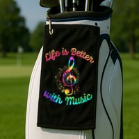 Life Is Better With Music Notes Symbol Tie Dye Musician Golf Towel