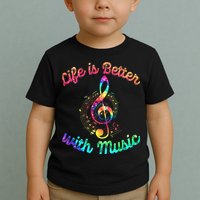 Life Is Better With Music Notes Symbol Tie Dye Musician Toddler T-Shirt