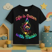 Life Is Better With Music Notes Symbol Tie Dye Musician Toddler T-Shirt