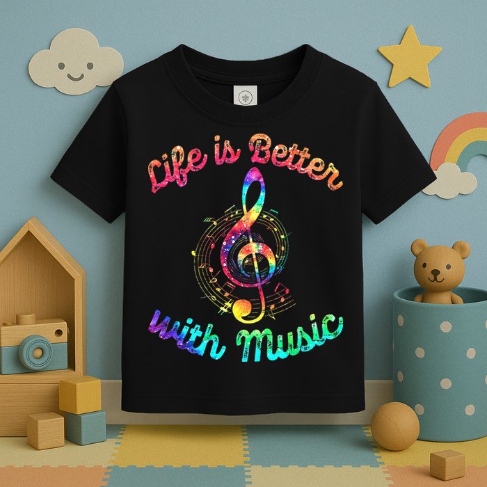 Life Is Better With Music Notes Symbol Tie Dye Musician Toddler T-Shirt