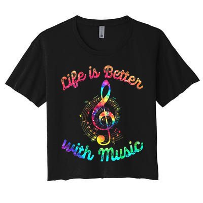 Life Is Better With Music Notes Symbol Tie Dye Musician Crop Top