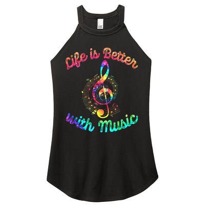 Life Is Better With Music Notes Symbol Tie Dye Musician Women's Perfect Tri Rocker Tank