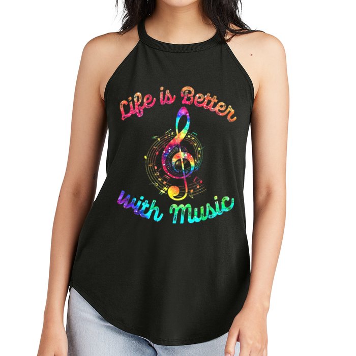 Life Is Better With Music Notes Symbol Tie Dye Musician Women's Perfect Tri Rocker Tank