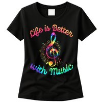 Life Is Better With Music Notes Symbol Tie Dye Musician Womens T-Shirt