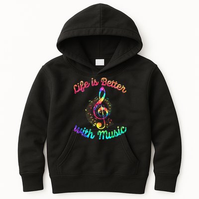 Life Is Better With Music Notes Symbol Tie Dye Musician Kids Hoodie