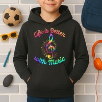 Life Is Better With Music Notes Symbol Tie Dye Musician Kids Hoodie