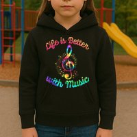 Life Is Better With Music Notes Symbol Tie Dye Musician Kids Hoodie