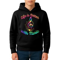Life Is Better With Music Notes Symbol Tie Dye Musician Kids Hoodie