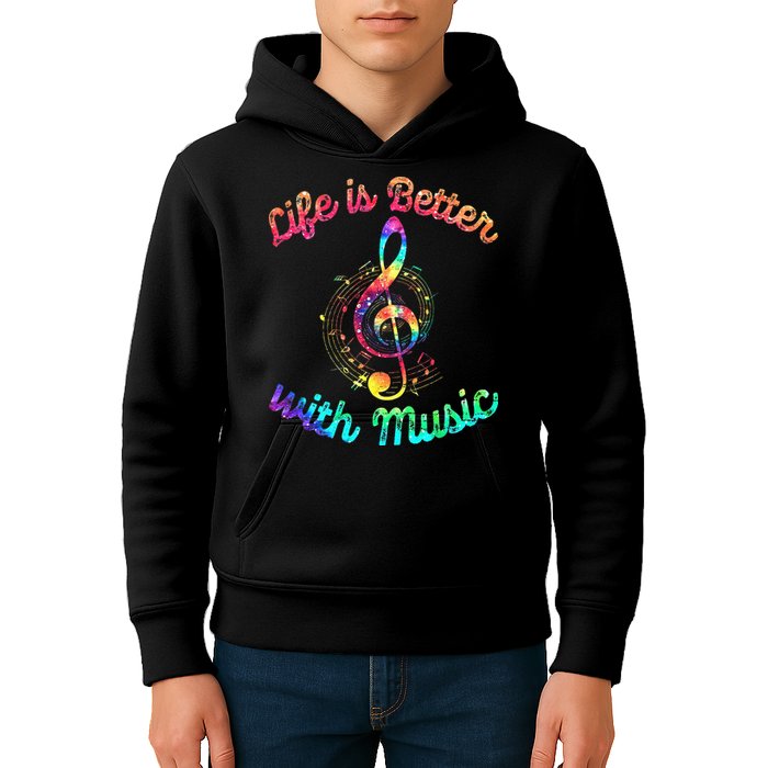 Life Is Better With Music Notes Symbol Tie Dye Musician Kids Hoodie