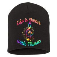 Life Is Better With Music Notes Symbol Tie Dye Musician Short Acrylic Beanie
